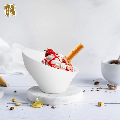 R-kay 6 Pack Angled White Plastic Serving Bowls - White Plastic bowls 6 Oz - White Disposable Serving Bowls - Premium White Bowls Disposable Heavy Duty For Weddings Catering And Birthday parties by R-kay