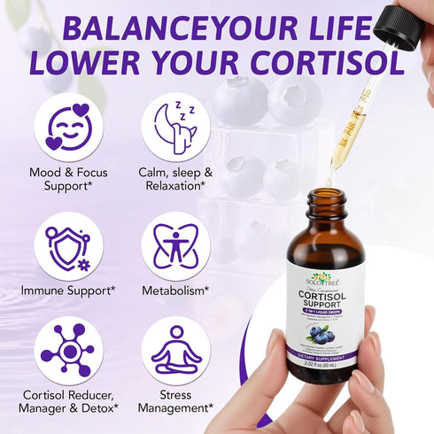 NIFEISHI 9-in-1 Flavor-2.02 floz Cortisol Reducer & Manager Liquid Drops for Women & Men | Cortisol Supplements