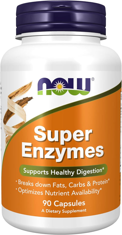 Super Enzymes by NOW Foods Supplements, Formulated with Bromelain, Ox Bile, Pancreatin, Papain, 90 Capsules