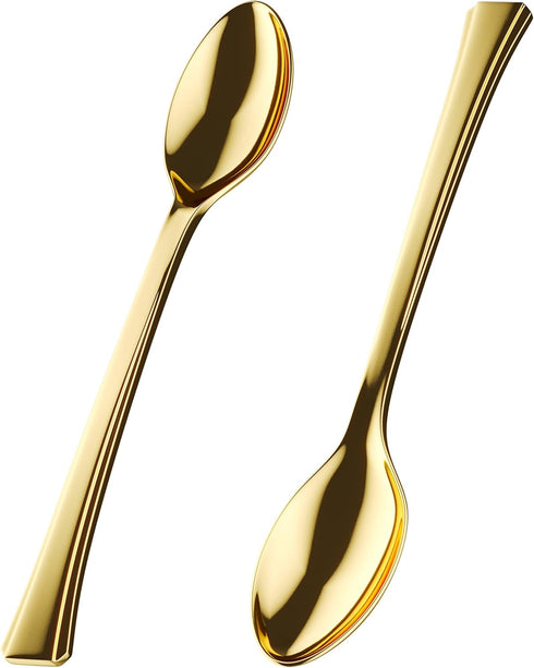 Mini Spoons for Desserts - Bulk Pack of 100 Mini Gold Dessert Spoons, Disposable 4.5 Inch Plastic Appetizer Spoons,