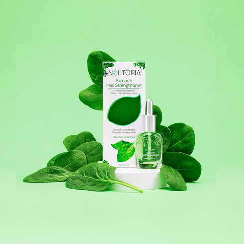 Nailtopia Nail Strengthener for Weak, Delicate Nails, Plant-Based Superfood Treatment with Spinach Extract (Clear) -