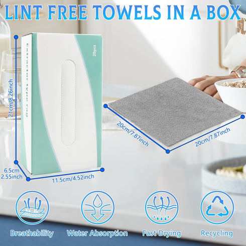 Microfiber Rags in A Box, 2 Pack 40 Count, Reusable Lint Free Towels for Home, Office Cleaning
