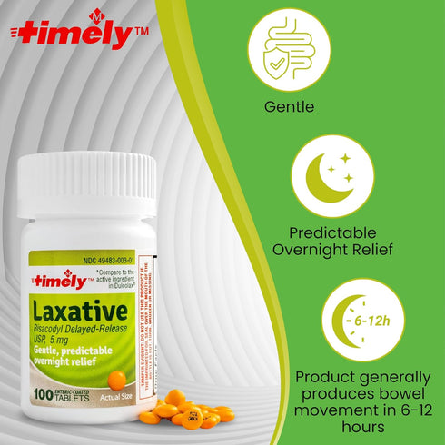 TIME-CAP LABS, INC. Timely Bisacodyl - 5mg Laxatives for Constipation Relief, 100 Tablets