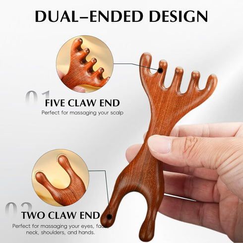 Manual Scalp Massager - Sandalwood Massager Tool for Scalp, Eye, Facial, Neck, Shoulder - Five Claw Gua Sha Comb