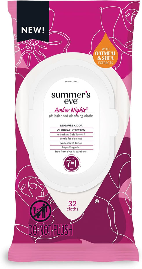 Summer's Eve Amber Nights Daily Refreshing Feminine Wipes, Removes Odor, pH Balanced,