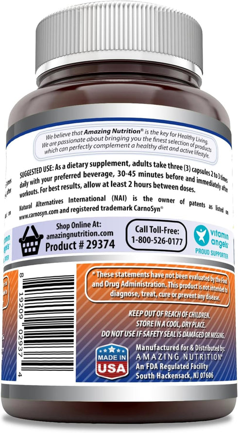 Amazing Formulas Beta Alanine Supplement, 2250 Mg Per Serving, 120 Capsules, Non-GMO, Gluten-Free