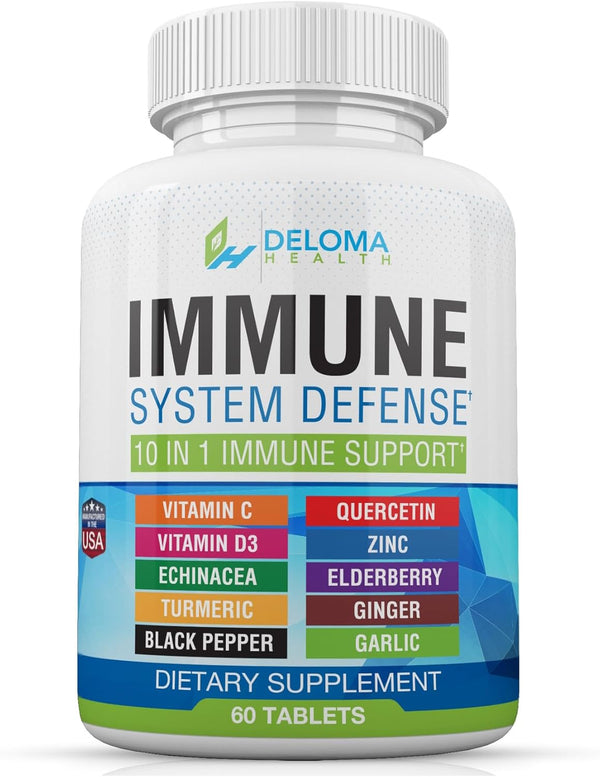 10 in 1 Immune System Support Supplement, Vitamin C (1000 mg), Quercetin, Vitamin D3 (5000iu), Zinc, Elderberry, and