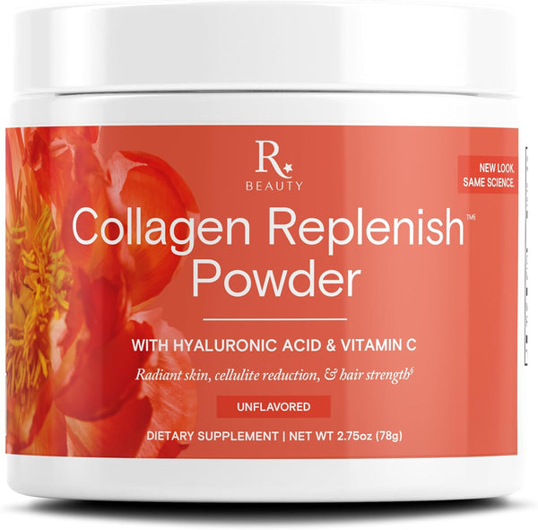 Reserveage Beauty Collagen Replenish Powder with Hyaluronic Acid & Vitamin C, 2.75 Oz, Unflavored for Radiant Skin