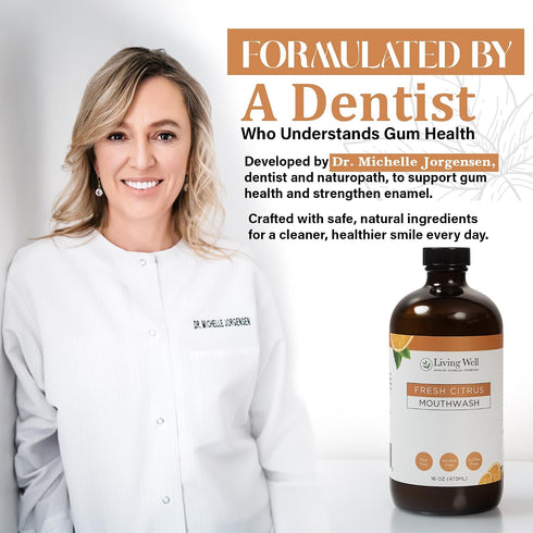 Living Well with Dr. Michelle Fresh Citrus Remineralizing Mouthwash | Hydroxyapatite & Colloidal Silver Formula |