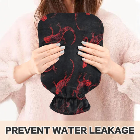 miaozhen 2L Black and Red Halloween Evil Geckoes Cute hot Water Bottle with Soft Cover hot Compress Bag for Arthritis