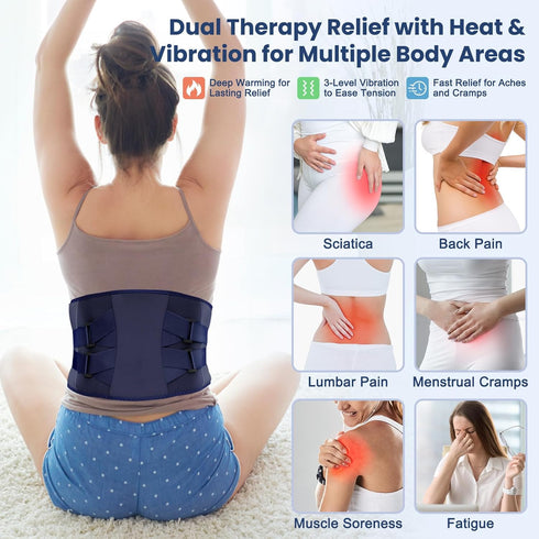 Relief,40" Cordless Heating Pad for Back Pain Rechargeable Lumbar Massager with Heat, Adjustable Vibration & Heating