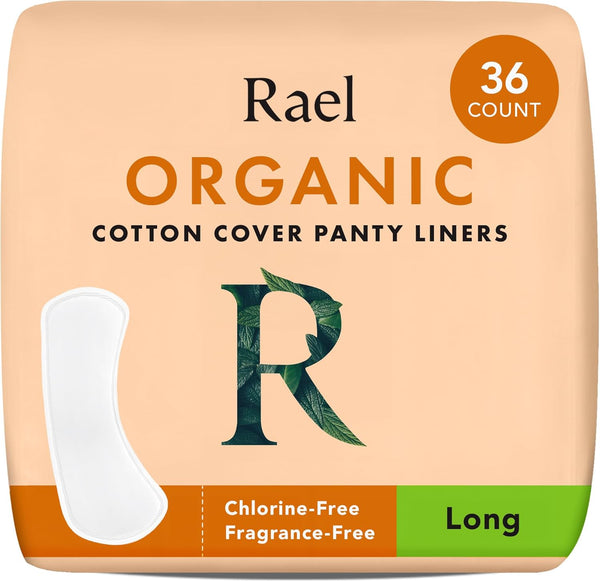 Rael Panty Liners for Women - Organic Cotton Cover, Long Pantiliners, Light Absorbency, Unscented (36 Count)