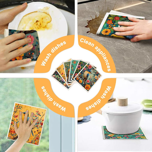 6 Pack Swedish Dishcloths for Kitchen - Reusable Dish Towels, Absorbent Cellulose Cleaning Sponge Cloths, Decorative