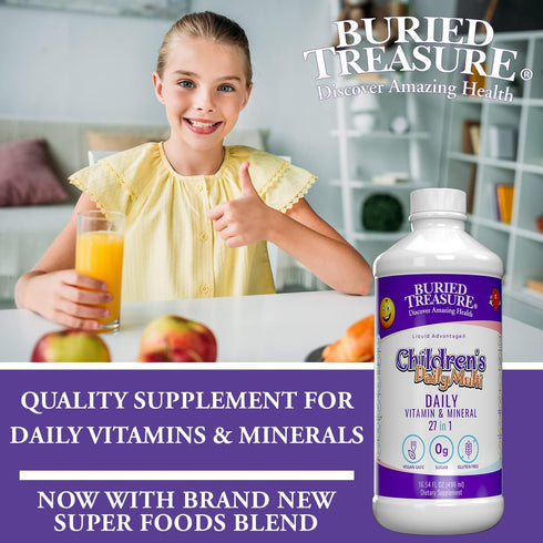 Buried Treasure Children's Daily Multi Liquid Multivitamin & Minerals Vegan Supplement for Kids, 16 oz