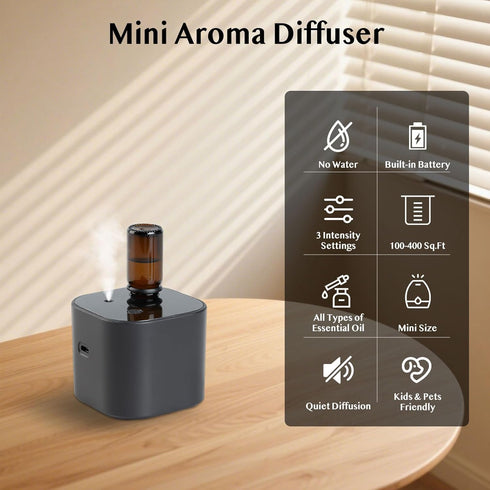 Scentiplus 3 Waterless Essential Oil Diffuser, Portable Aroma Diffuser, Battery Operated, Mist Modes, Aromatherapy