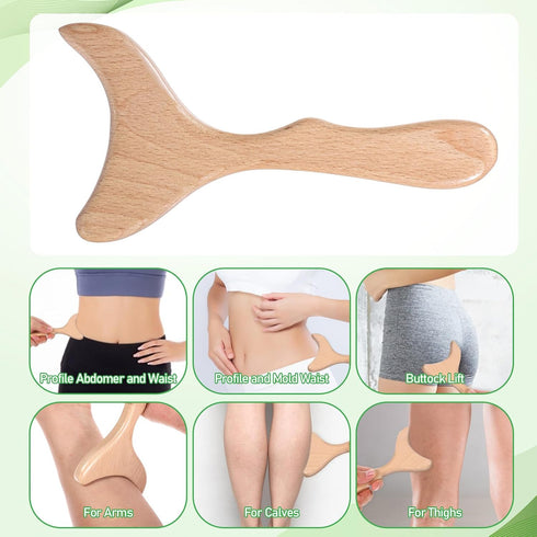 Mozeat Lens 1 Pack Lymphatic Drainage Massager, Natural Wood Therapy Massage Tools One-Handed Gua Sha Body Tool Manual