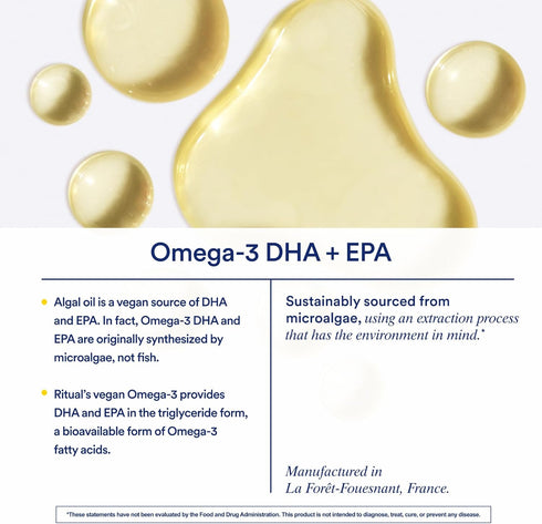 Ritual Omega 3 - Vegan DHA & EPA Fatty Acids in 2:1 Ratio, Brain and Heart Health Support, 30 Day Supply