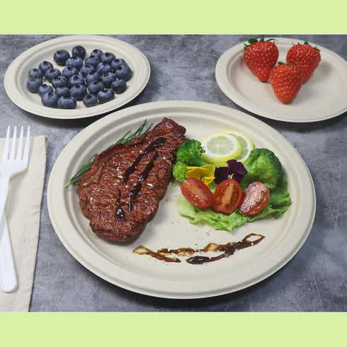 100 Count 6“ Small Compostable Dessert Plates, Heavy-duty Unbleached Biodegradable Bagasse and Bamboo Fiber