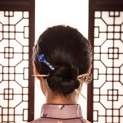 Honbay Cloisonn Vintage Hair Stick with Calla, Chinese Traditional Style Fashion Hairpin (Blue)