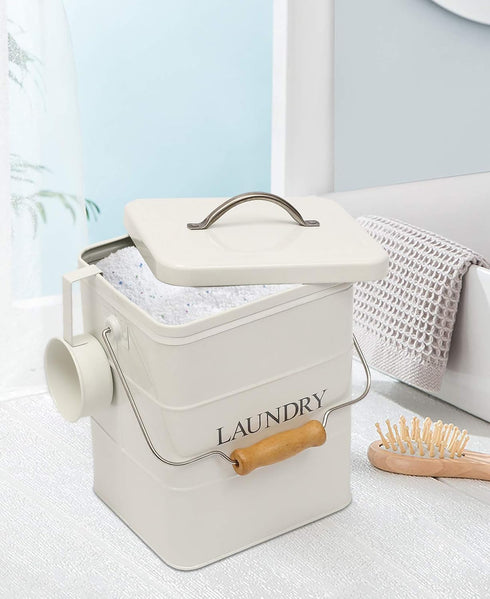 Xbopetda Laundry Powder Bin, Washing Powder Storage Tin with Scoop, Airtight Lid & Handles, Laundry Detergent Powder
