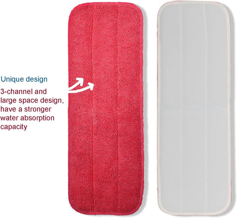 Microfiber Replacement Mop Pad, 18 x 6 Wet & Dry Cleaning Refills, 6 Pack, Reusable Floor Mop Pads - Red
