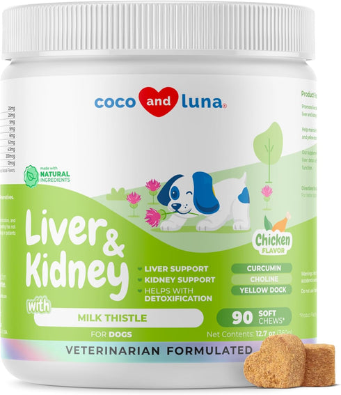 Milk Thistle for Dogs - 90 Soft Chews for Liver and Kidney Support, Detox, EPA & DHA, Choline, L-Arginine