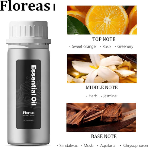 ZORALM Diffuser-100mL 3.38 oz (100ml) Floreas Luxury Scents for Hotel, Scent Diffuser Oil - Home & Office Essential