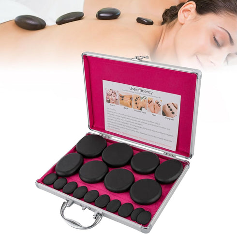 Set, 16Pcs Set Hot Stones Massage Natural Basalt Hot Stones w/Heating Box, Essential Massage Stones Portable