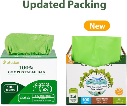 2.6 Gallon Compostable Trash Bags, 100 Count, Extra Thick 0.71 Mil, Certified by BPI and ASTM D6400