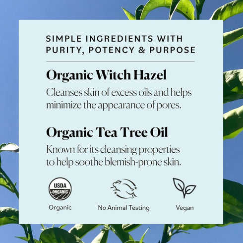 Sky Organics Organic Tea Tree & Witch Hazel for Face - Purifying Facial Toner to Hydrate, Soothe, Cleanse and Balance