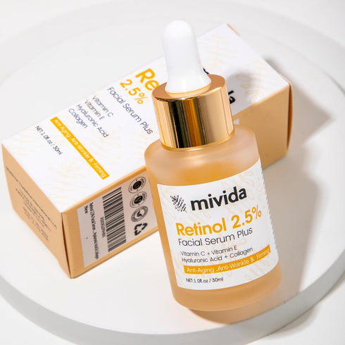 mivida Firming 2.5% Retinol Serum for Face with Hydrating Hyaluronic Acid, Vit C, E for Wrinkle Soothing & Dark Spots
