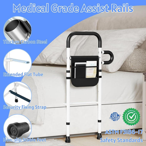 Jesosia Rails for Elderly Adults Safety - Medical Assist Rail with Motion Sensor LED Light & Pouch - Adjustable Cane