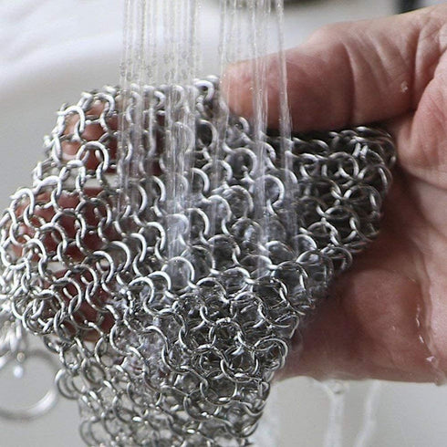 Cast Iron Cleaner 8"x6" Chainmail Scrubber, 316L Stainless Steel for Griddle, Skillet, Dutch Oven, Wok