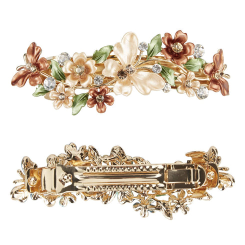 Lawie 4 Pack Floral Butterfly Leaf Jeweled Gems Hair Clips, Rhinestone Glitter Snap Barrettes for Women