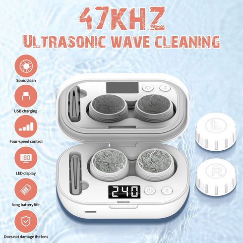 mUGLE Portable Ultrasonic Contact Lens Cleaner with USB Charger - Fit Disposable Soft, Colored & RGP Lenses - Travel