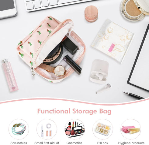 2 Pack Period Bag for Teen Girls, Waterproof Sanitary Napkin Storage Bag, Organizer with Zipper for Tampons, Menstrual