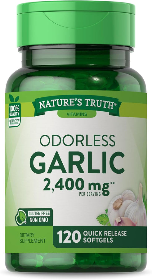 Odorless Garlic 2400 mg | 120 Softgel Capsules | High Strength Extract Pills | Non-GMO, Gluten Free | by Nature's Truth