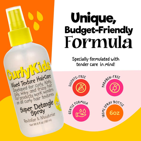 Super Detangling Spray for Kids, Frizz Control Hair Detangler Spray for Kinky, Wavy & Curly Hair (3 Pack)
