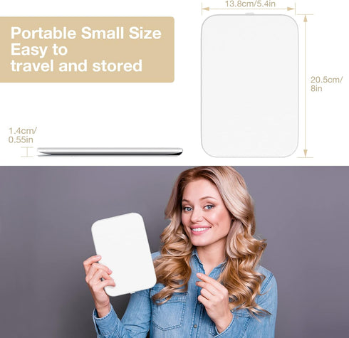 Kintion Travel Makeup Mirror, 8"*5.4" Portable LED Lighted Makeup Mirror, 360° Rotation Touch Screen Vanity Mirror, 3-Color Dimmable Lighting, Rechargeable Tabletop Folding Cosmetic Mirror, White by Kintion