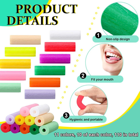 110 Pcs Aligner Chew Orthodontic Chew, Silicone Chompers for Aligner Tray Seaters, 11 Colors and Flavors