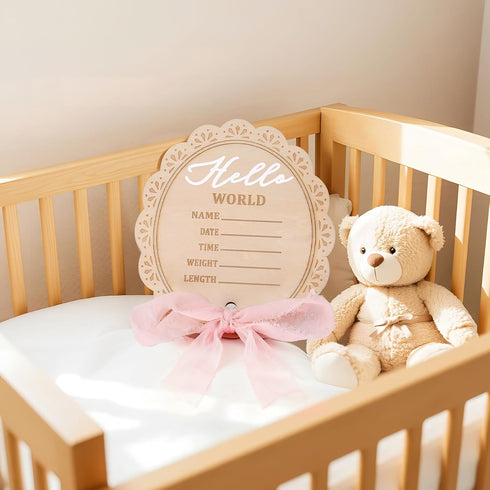 Whaline Baby Birth Announcement Sign Wooden Newborn Welcome Board Milestone Card for Birthday Baby Shower Photo Prop
