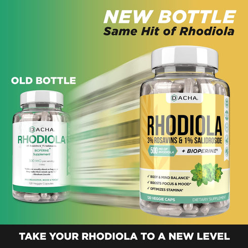 Natural Rhodiola Rosea Supplement, 120 CAPS 500mg, Mood and Focus Support, Bioperine Enhanced Absorption