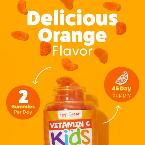Feel Great Vitamin C Gummies for Kids | Chewable Orange Flavored Gluten Free Gummies | 250 MG Kids Vitamin C
