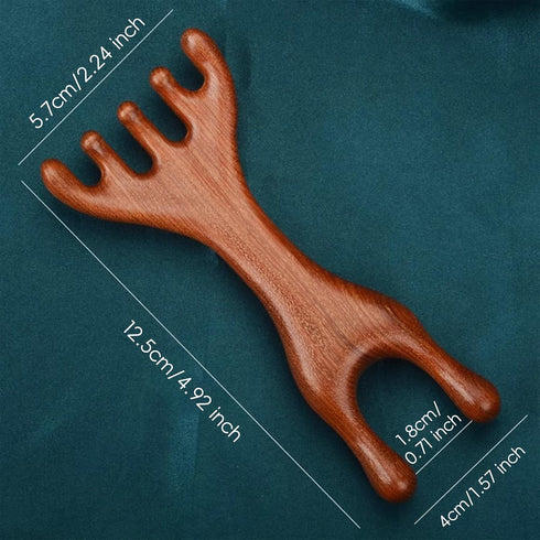 Manual Scalp Massager - Sandalwood Massager Tool for Scalp, Eye, Facial, Neck, Shoulder - Five Claw Gua Sha Comb