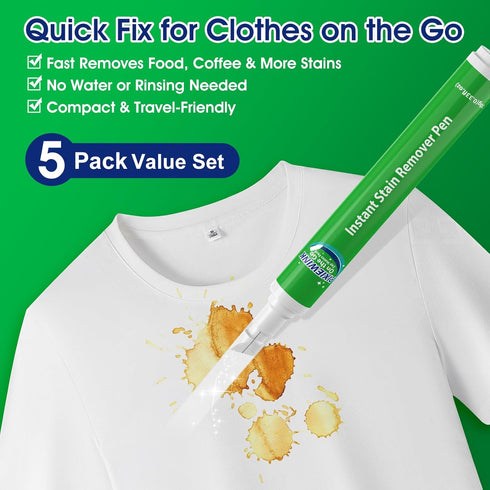 Pixiewink 5 Pack Stain Remover Pens for Clothing, Instant Stain Removal Pen for Clothes, Travel-Friendly Laundry Stain