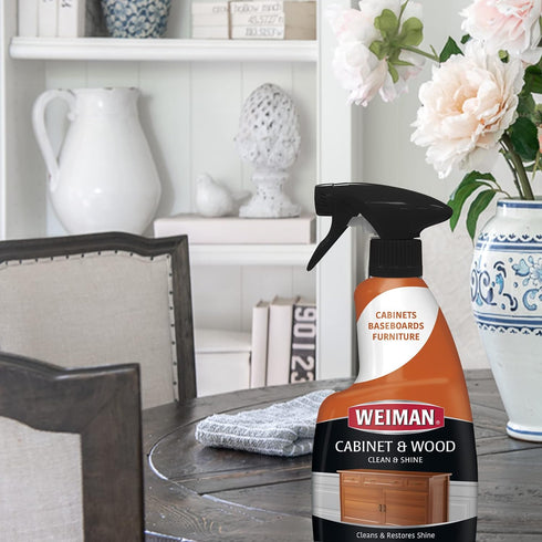 Weiman Cabinet & Wood Clean & Shine Spray - Furniture, Kitchen Cabinets, Baseboard & Trim, Fresh Almond Scent