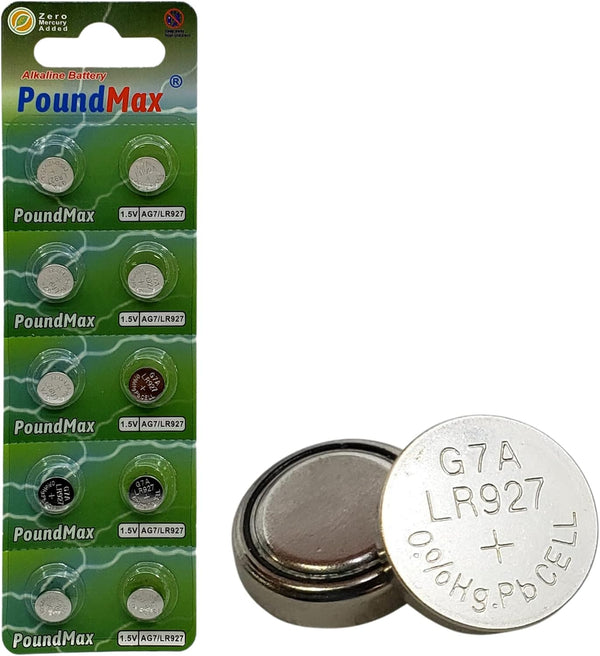 PoundMax AG7 LR927 Batteries 1.5v Alkaline Button Cell Battery - 10 Count