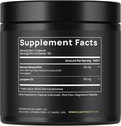 Clinical Strength Astaxanthin 24mg + Lycopene 50mg Skin Supplement, 100% Natural from MicroAlgae