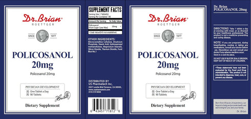 Dr. Brian Policosanol 20mg - Sugar Cane Policosanol Supplements for Body Health | Non-GMO | Vegetarian 90 Tablets