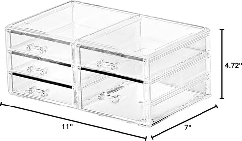 Office Desktop Storage Box - Rectangular Drawers, Plastic Makeup Storage with 5 Drawers for Desk Organization, Clear